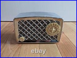 Vintage 1940s Arivn Sears Silvertone Tube Radio Tabletop AM Metal Silver CHROME