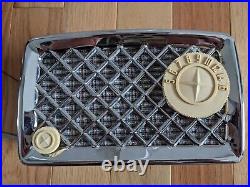 Vintage 1940s Arivn Sears Silvertone Tube Radio Tabletop AM Metal Silver CHROME
