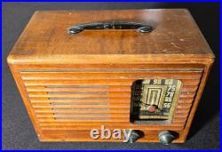 Vintage 1940s Emerson Wood Tube Radio Art Deco Dial Carry Handle UNTESTED AS-IS