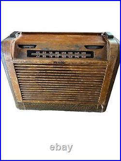 Vintage 1946 Philco Tube Radio 46-350 Wooden Roll Top Case Turns On