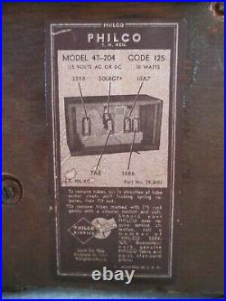 Vintage 1946 Philco Vacuum Tube AM Radio Model 47-204 Working Light Sound