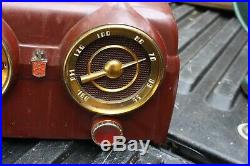 Vintage 1950's Crosley Model D-25 AM Clock Tube Radio Burgundy Color Home Decor