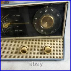 Vintage 1950's Montgomery Ward AM Radio Clock Alarm GTM 1823A Blue White works
