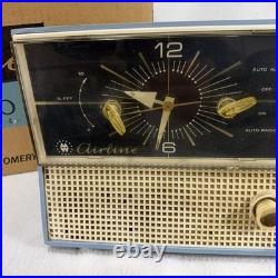 Vintage 1950's Montgomery Ward AM Radio Clock Alarm GTM 1823A Blue White works