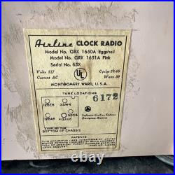 Vintage 1950's Pink Airline 1651A Tube RadioTelechron ClockRARE Clean Works