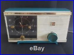Vintage 1950s Eames Era Atomic Googie Blue Plastic Radio with Alarm Clock Retro