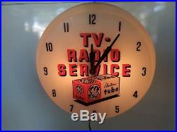 Vintage 1950s GE TV Tubes Radio Service Lighted Clock 16 Dualite Works