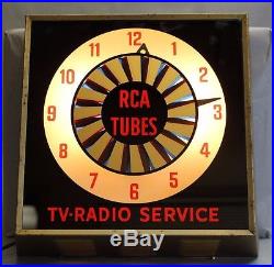 Vintage 1950s RCA Tubes Radio Television TV Service Lighted Clock Spinner SIgn