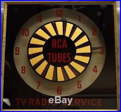 Vintage 1950s RCA Tubes Radio Television TV Service Lighted Clock Spinner SIgn