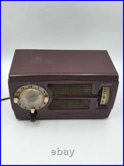 Vintage 1950s Westinghouse H-355T5 Tube Radio Telechron Alarm Clock Maroon. Read
