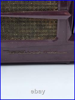 Vintage 1950s Westinghouse H-355T5 Tube Radio Telechron Alarm Clock Maroon. Read Vintage 1950s Westinghouse H-355T5 Tube Radio Telechron Alarm Clock Maroon. Read
