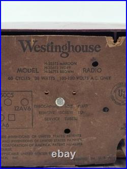 Vintage 1950s Westinghouse H-355T5 Tube Radio Telechron Alarm Clock Maroon. Read