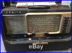 Vintage 1950s Zenith A600 Black Leather Trans-Oceanic Wave Magnet Radio WORKS