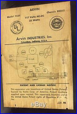 Vintage 1953 Arvin Radio 753T AM Broadcast Band 5 Tube Table Bakelite Case Works