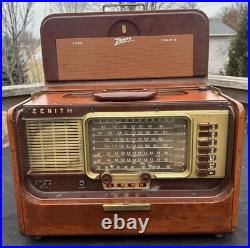 Vintage 1955 Zenith Trans Oceanic Wave Magnet Portable Tube Radio Works Video