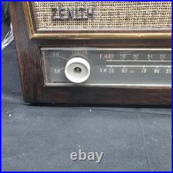 Vintage 1957 Zenith A730R AM/FM Tube Radio Wood Cabinet Tested Working USA