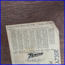 Vintage 1957 Zenith A730R AM/FM Tube Radio Wood Cabinet Tested Working USA