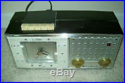 Vintage 1960 Bulova Clock Radio Model 190-Black & Silver Model-Uses Tubes, Works