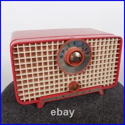 Vintage 50s Philco D-595 AM Tube Radio Atomic MCM Tested Works Cranberry 1956