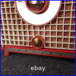 Vintage 50s Philco D-595 AM Tube Radio Atomic MCM Tested Works Cranberry 1956