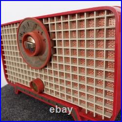 Vintage 50s Philco D-595 AM Tube Radio Atomic MCM Tested Works Cranberry 1956