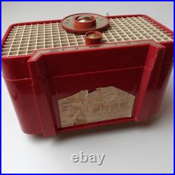 Vintage 50s Philco D-595 AM Tube Radio Atomic MCM Tested Works Cranberry 1956