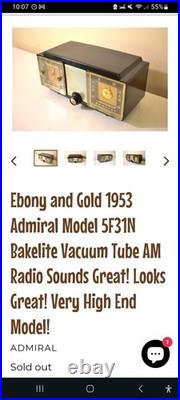 Vintage 50s Radio Gold Admiral Bakelite Vaccumm Tube AM Radio 1953 Model 5F31N