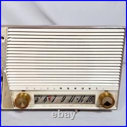 Vintage 50s Westinghouse Mocha White Tube Clock Radio H-640T5 Retro Mid Century