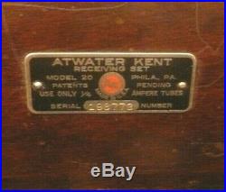 Vintage ATWATER KENT MODEL 20 radio Untested with 5 GLOBE TUBES & GOOD TUNING