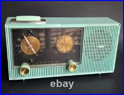 Vintage Admiral Tube Radio Clock Y3569 Untested 1964 MCM Art Deco Turquoise Blue