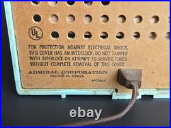 Vintage Admiral Tube Radio Clock Y3569 Untested 1964 MCM Art Deco Turquoise Blue