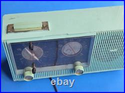 Vintage Admiral Tube Radio Clock Y3569 Untested 1964 MCM Art Deco Turquoise Blue