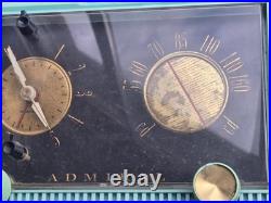 Vintage Admiral Tube Radio Clock Y3569 Untested 1964 MCM Art Deco Turquoise Blue