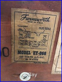 Vintage Antique 1946 Farnsworth Tube Radio Model ET-066