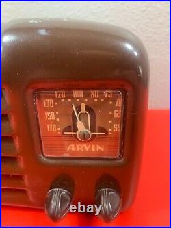 Vintage Arvin Tube Radio Metal Case 502 Midget AM Tested Working Rare Antique