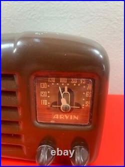 Vintage Arvin Tube Radio Metal Case 502 Midget AM Tested Working Rare Antique