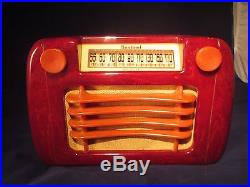 Vintage. BEAUTIFUL SENTINEL CATALIN/BAKELITE TUBE RADIO RED WITH YELLOW SWIRLS