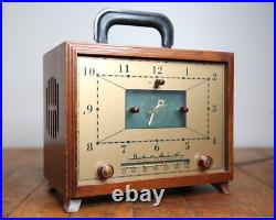 Vintage Bendix Aviation Tube Radio Model 753M Clock Radio wood cabinet Works
