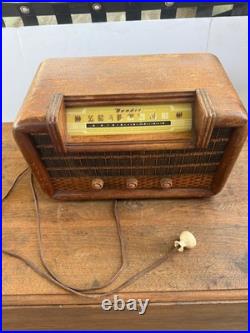Vintage Bendix Aviation Tube Radio Wood Cabinet Working MCM Art Deco AM