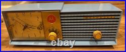 Vintage Blue Motorola Model 57CD Tube AM Radio Clock Retro MCM Works RARE Nice