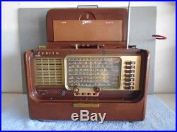 Vintage Brown Leather Zenith Trans-Oceanic Y600 Antique Tube Radio Working