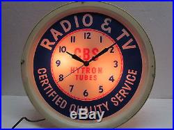 Vintage CBS Hytron Tubes Radio & Television Plastic Wall Clock 16 RD Neon Prods