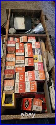 Vintage Carry All Vacuum Tube Radio TV Repair Caddy Case Box with Tubes UNTESTED