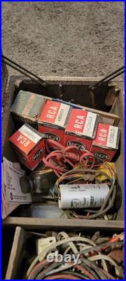 Vintage Carry All Vacuum Tube Radio TV Repair Caddy Case Box with Tubes UNTESTED