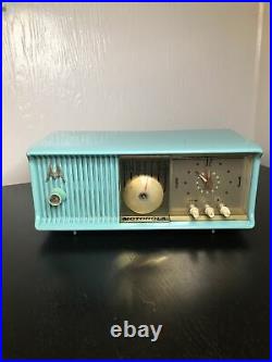 Vintage Clock Radio 1957 Motorola Turquoise Clock Radio Model 56CD Tube Radio