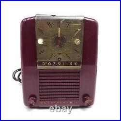 Vintage Clock Tube Radio Westinghouse Maroon H397T5 1950s Mid Century Modern
