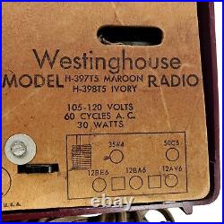 Vintage Clock Tube Radio Westinghouse Maroon H397T5 1950s Mid Century Modern
