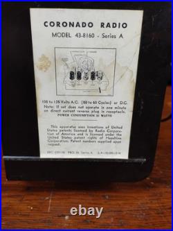 Vintage Coronado'Jewel' Bakelite AM tube Radio Model 43-8160 1947 Art Deco