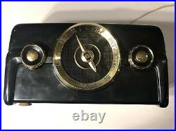 Vintage Crosley 10-136e Bakelite Tube Radio With Jet Black & Gold Colors (works)