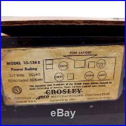 Vintage Crosley 1950 Bakelite Tube Radio Model 10-136 E Dashboard Brown Works
